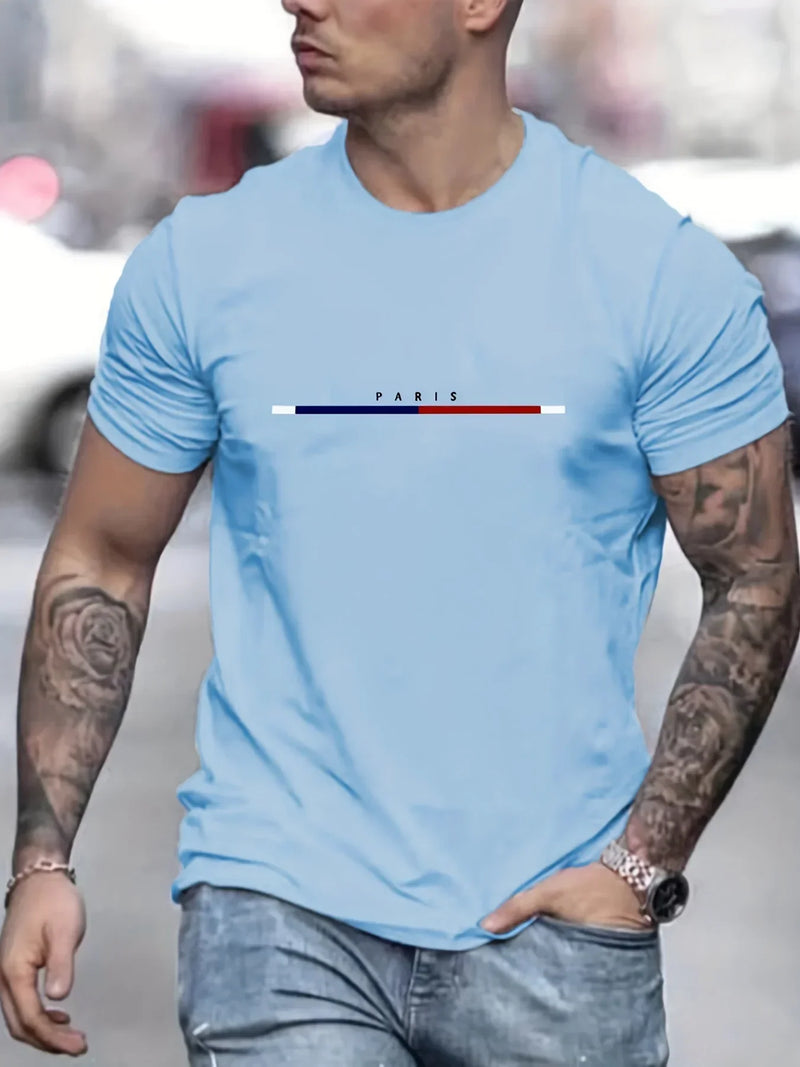 Camiseta de Manga Corta Estampada París para Hombre 100% Algodón