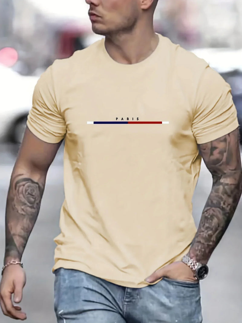 Camiseta de Manga Corta Estampada París para Hombre 100% Algodón