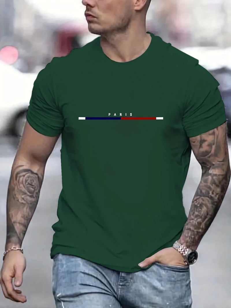 Camiseta de Manga Corta Estampada París para Hombre 100% Algodón